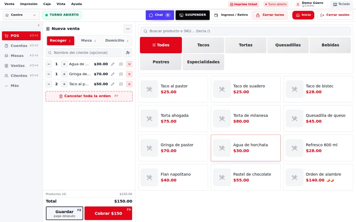 Ticket del POS con productos agregados