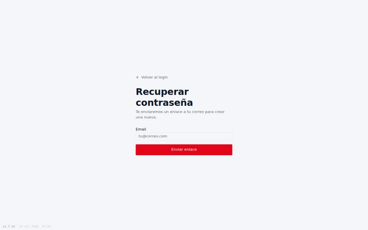 Pantalla para recuperar contraseña
